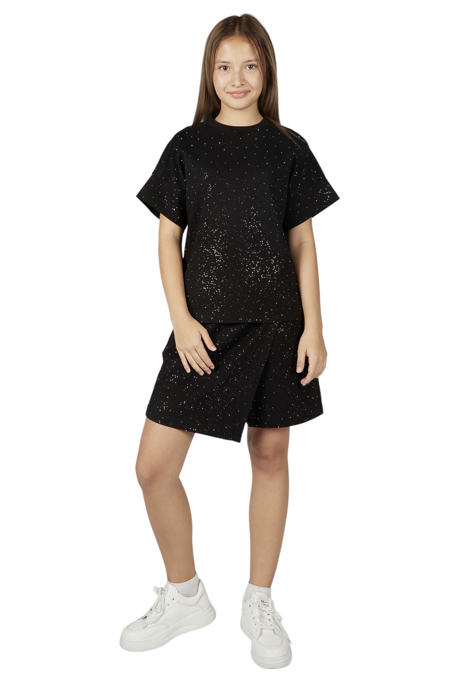 Шорты-Юбка дев. АРТ.G-TR26102,чер,хл-эл